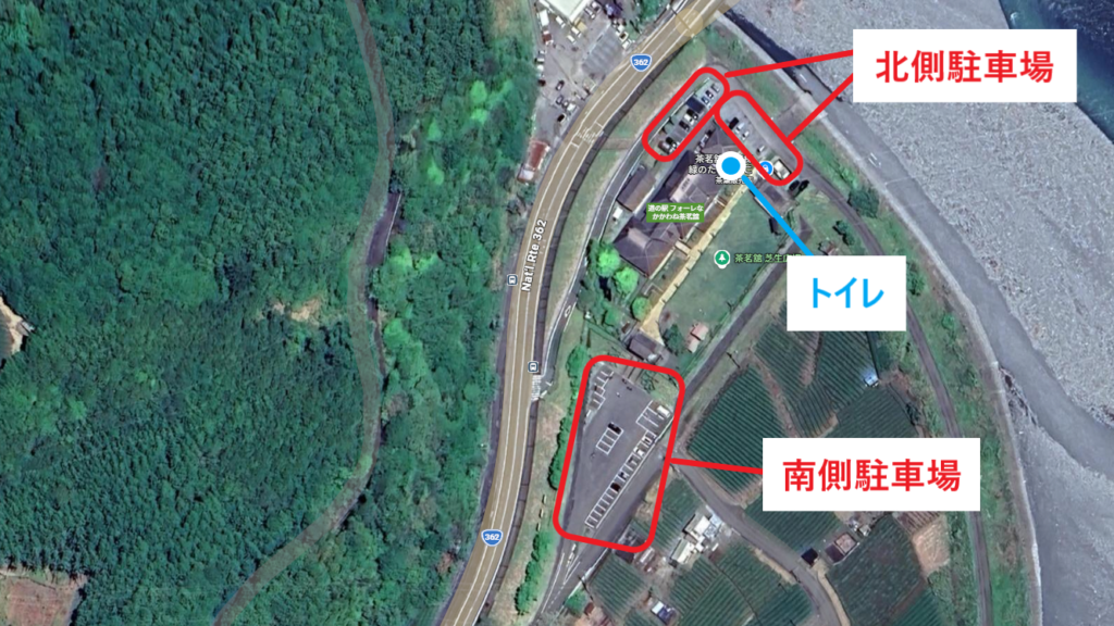 道の駅フォーレなかかわね茶茗舘の駐車場全体図