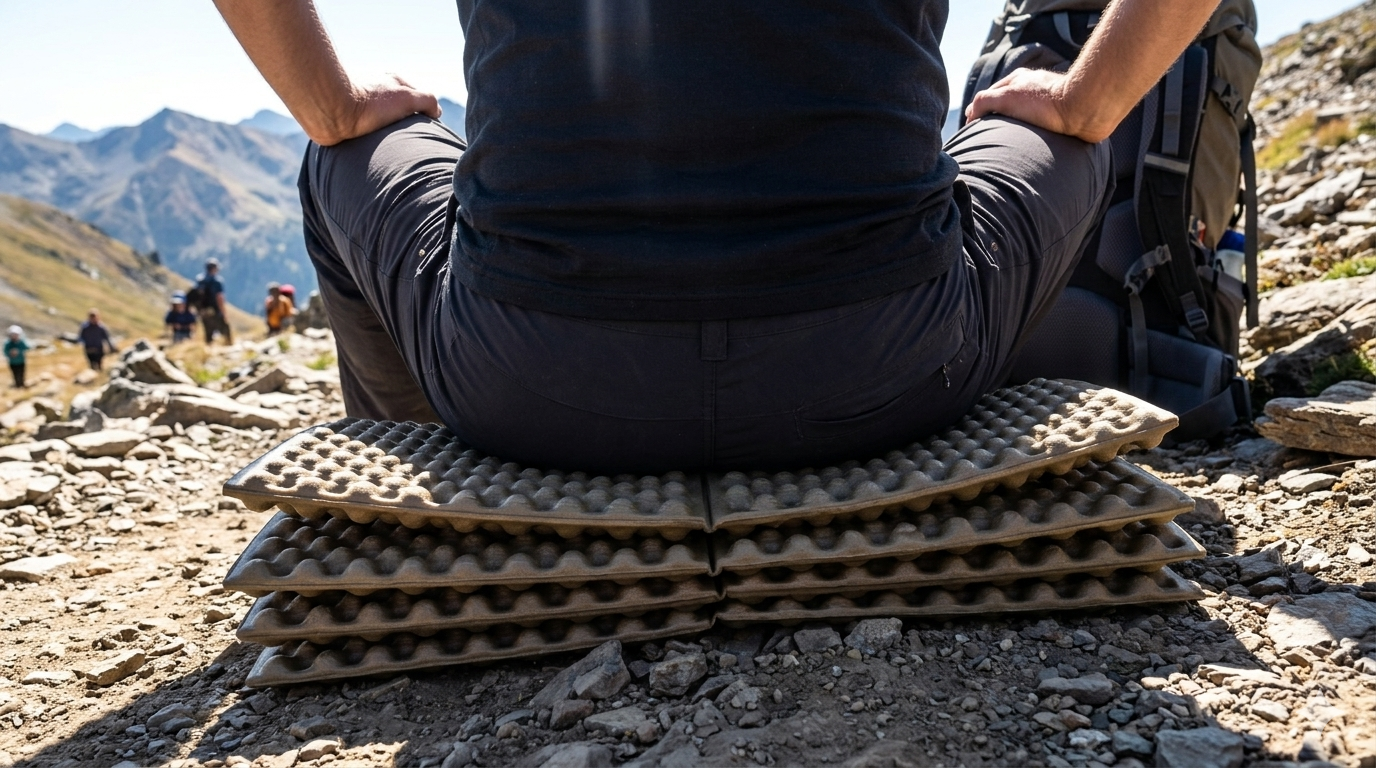 登山のテント内でマットの上に寝転ぶハイカー
