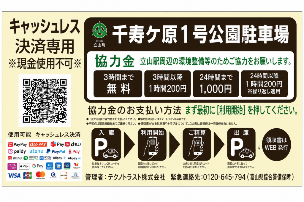 P4（千寿ヶ原1号公園駐車場）の協力金支払い案内看板