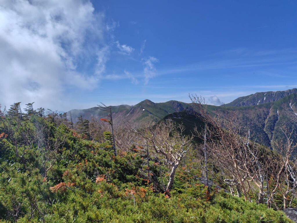 茶臼山から望むこれから登る将棊頭山