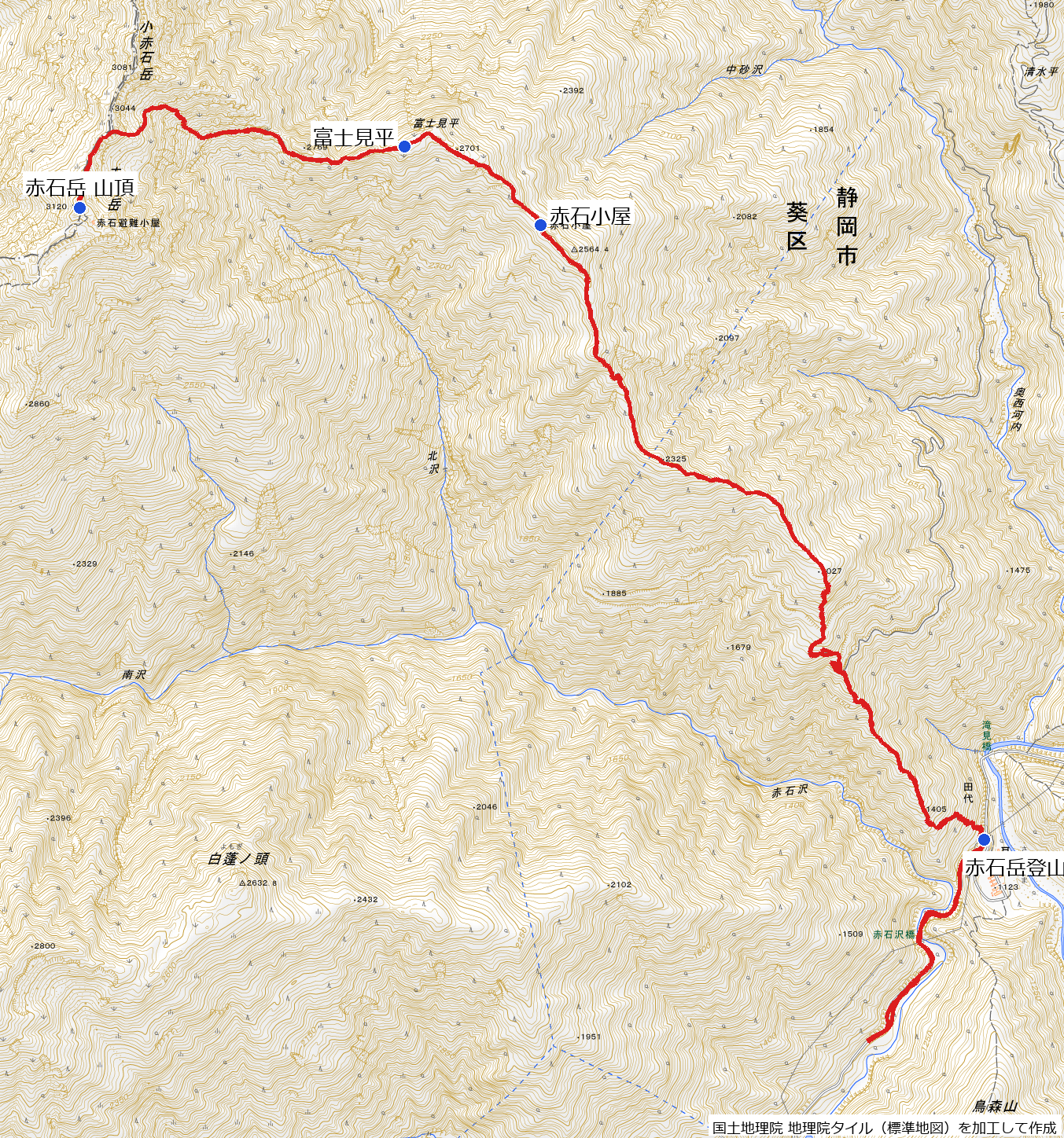 赤石岳登山口から赤石岳山頂までの登山ルート