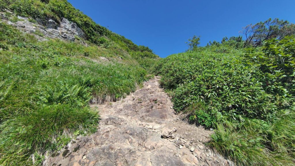 山頂直下の岩場の登り