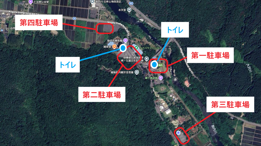 道の駅 胎内の駐車場の配置図