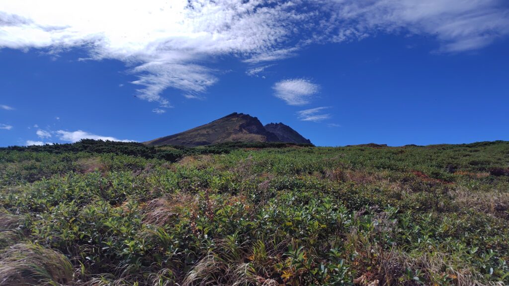 康新道の途中から見上げた鳥海山