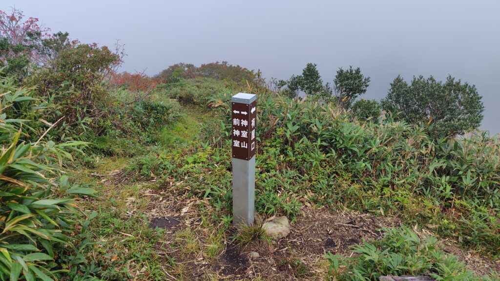 前神室山と神室山を分ける稜線上の分岐