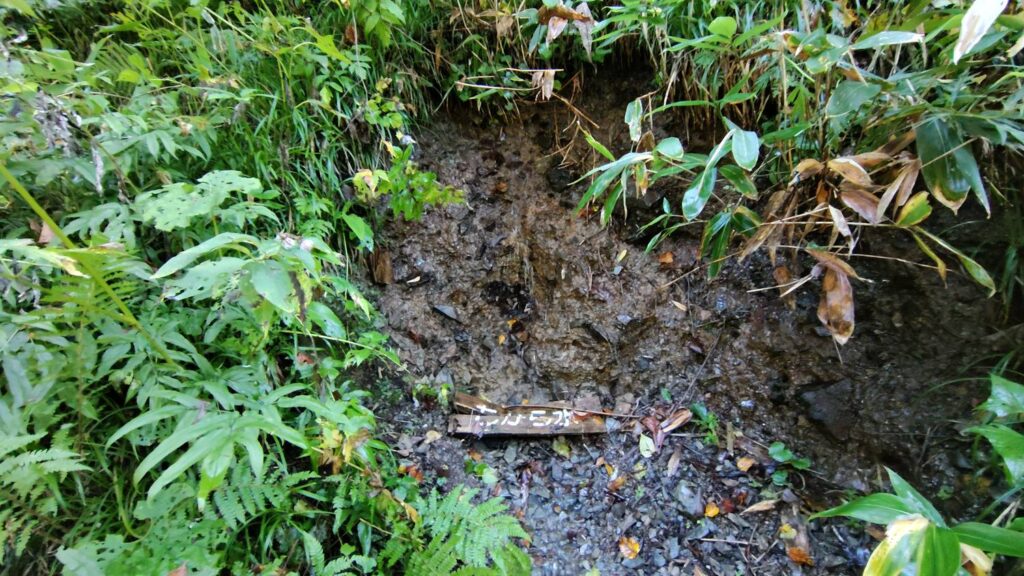 徳本峠手前の水場。細く水が流れている