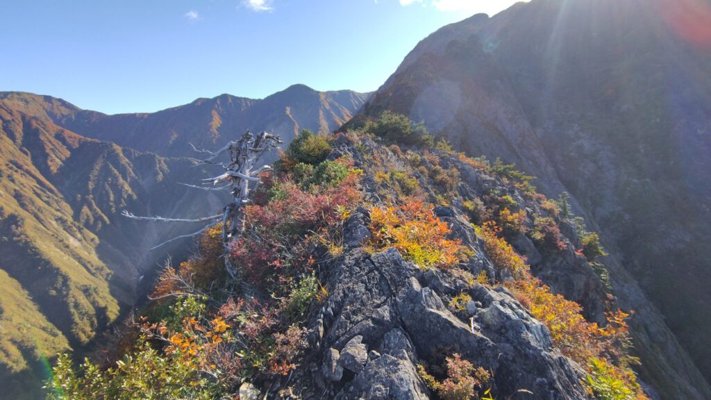 両側が切れ落ちた岩場