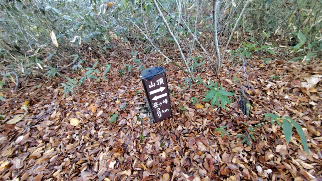 登山道の途中にある山頂までの目安の標識